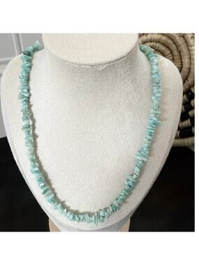 Second Bloom Studio Larimar African Turquoise Necklace 21" Aqua Blue Gold
